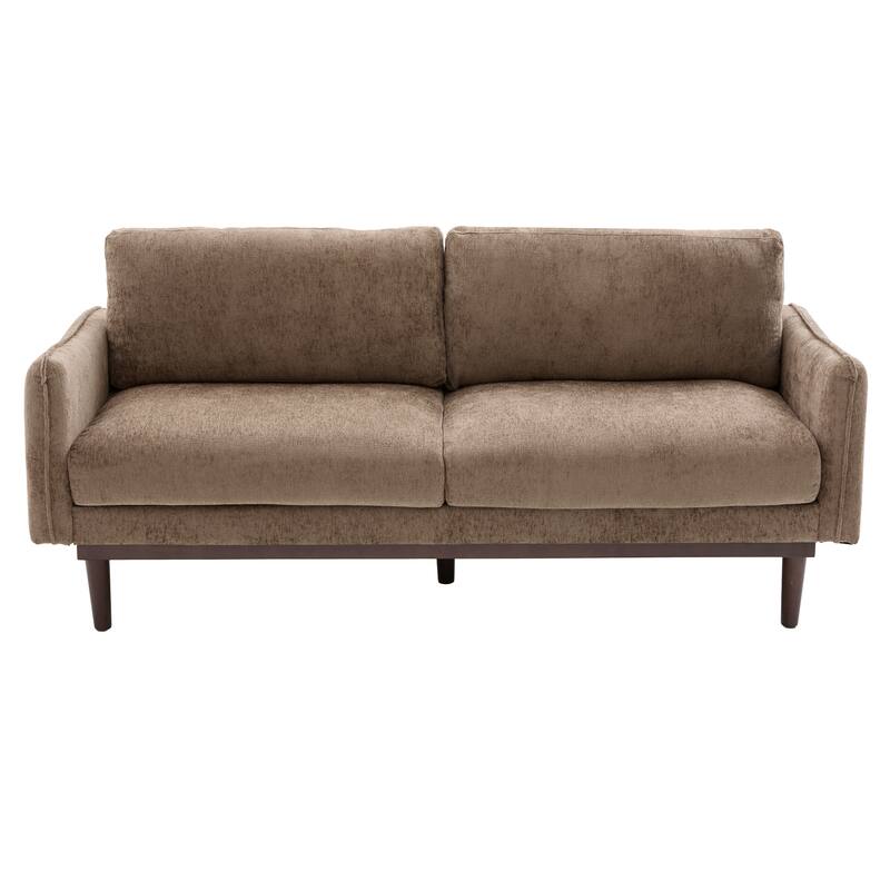 Elegant Loveseat Sofa Couch with Wood Legs, Brown 2-Seater Sofa Couch Settee Couch with Square Armrests