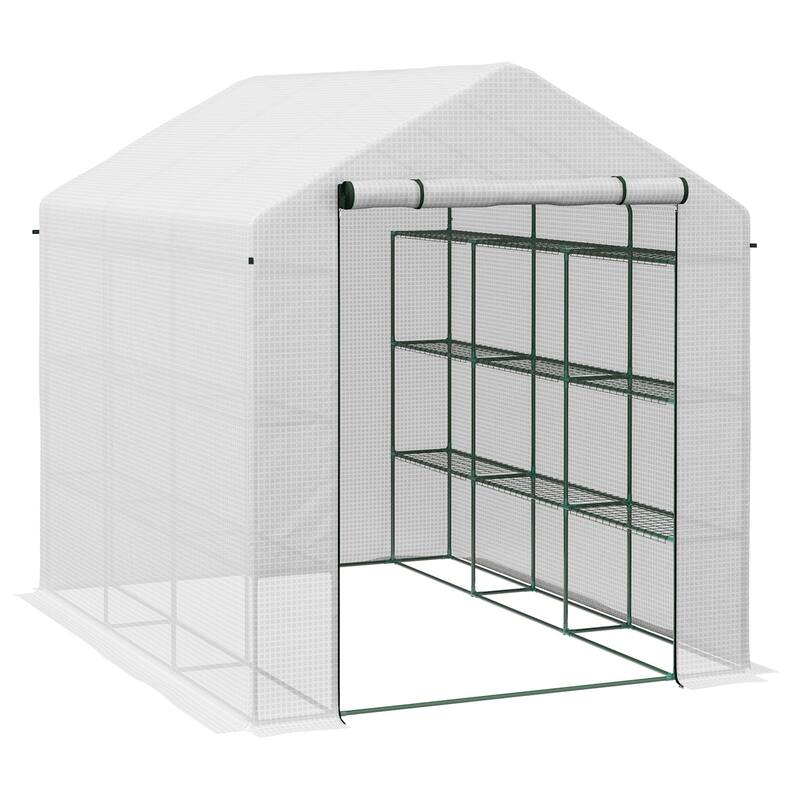 Outsunny Walk-in Greenhouse for Outdoors,Small & Portable Green House - 95.25"x70.75"x82.75"