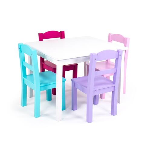 Pastel Kids Wood Table and 4 Chairs Set, Multi-color