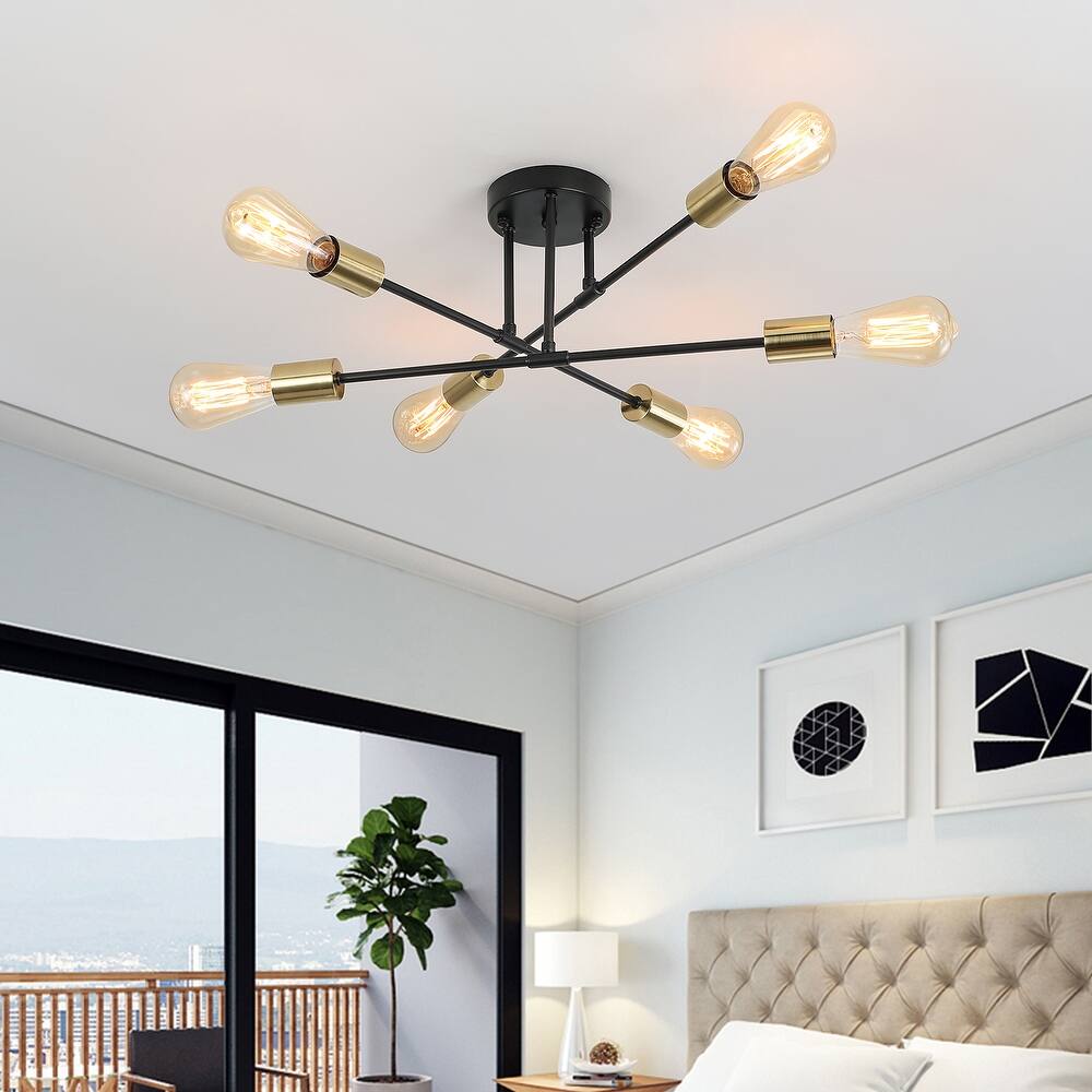 6-Light Dimmable Semi Flush Mount Chandelier for Living Room Bedroom