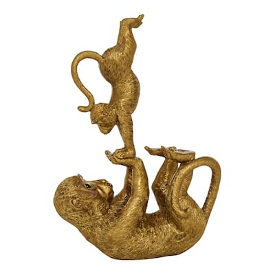Polystone Monkey Decorative Sculpture - Gold - Roche River Decor