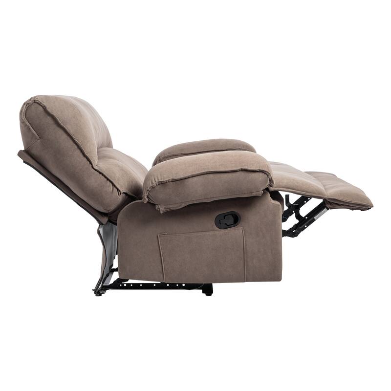 Grey Spacious Push-Back Recliner Sofa Chair with Soft Fleece Upholstery and Heated Massage Pillow for Relaxation