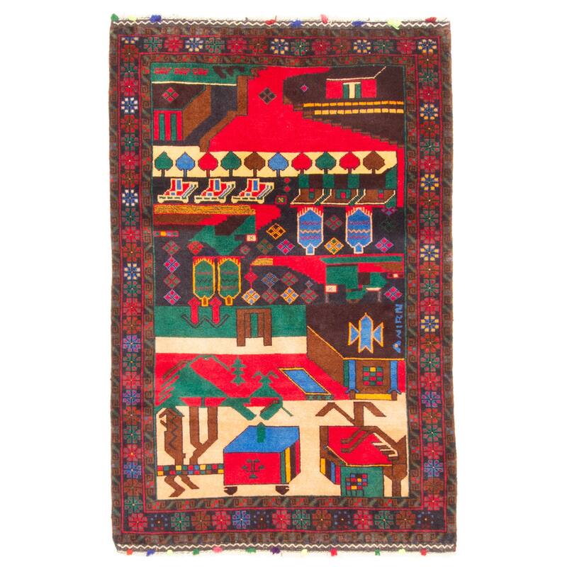 ECARPETGALLERY Hand-knotted Teimani Red Wool Rug - 2'10 x 4'6