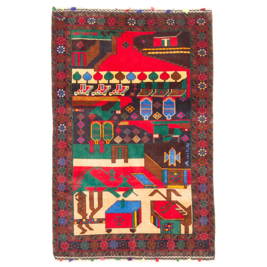 ECARPETGALLERY Hand-knotted Teimani Red Wool Rug - 2'10 x 4'6