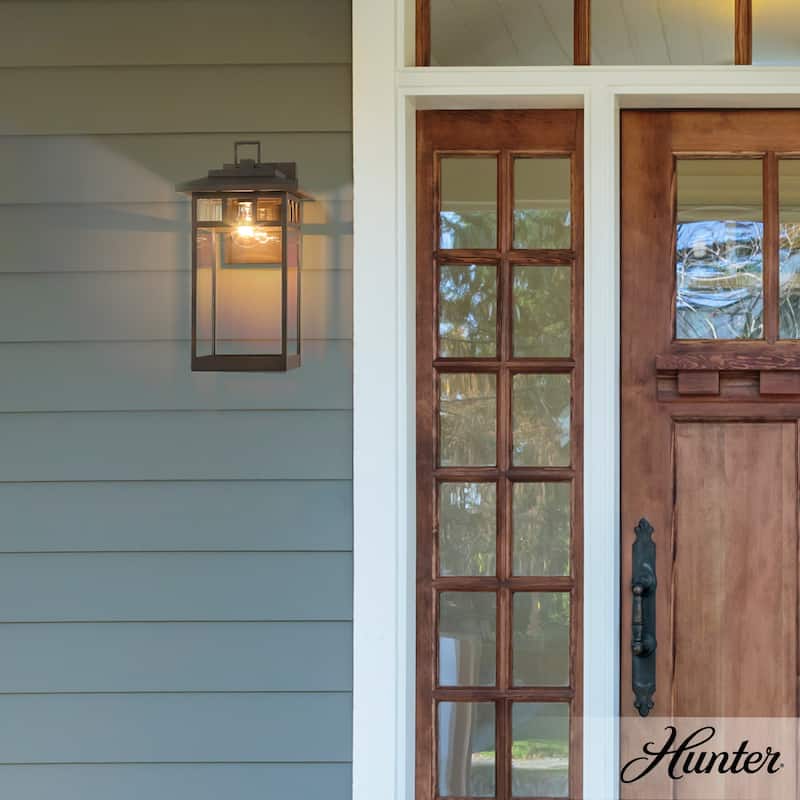 Hunter Yancy House Outdoor Wall Light - Front Porch, Patio, Garage - Mission, Transitional - Resists Corrosion! - 17" - Matte Bronze