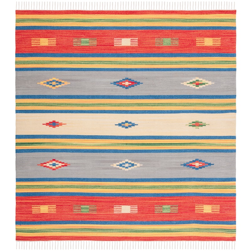 SAFAVIEH Handmade Flatweave Montauk Miruna Boho Tribal Cotton Rug - 6' Square - Blue/Red