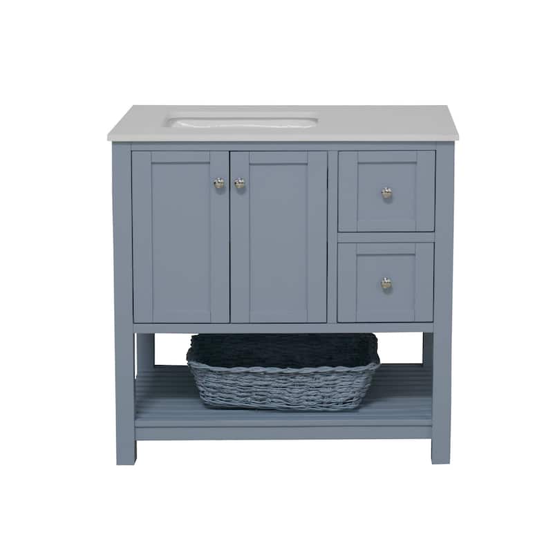 KitchenBathCollection Lakeshore 36" Bathroom Vanity with Engineered White Top