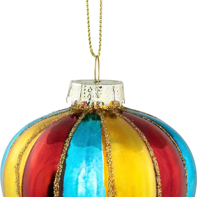 3.75" Shiny Multi Hot Air Balloon Glass Christmas Hanging Ornament