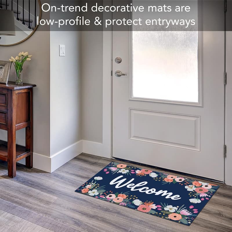 Welcome Florals Indoor/Outdoor Entryway Floor Mat Made in The USA Low Profile, Non-Skid Rubber Backing, 29.5" by 17.75"