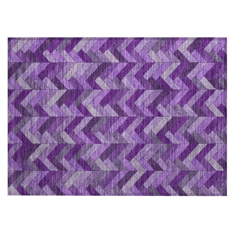 Machine Washable Indoor/ Outdoor Modern Chevron Chantille Rug