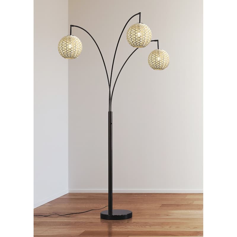 HOMEGLAM 83" 3-Light Globe Woven Rattan Arched Floor Lamp - Dark Bronze