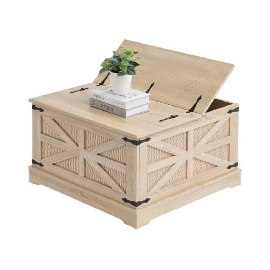 Modern 2-Tier Rectangular Coffee End Table with Dual Lift Top and Spacious Storage Space - 31.5” x 31.5” x 18.1”
