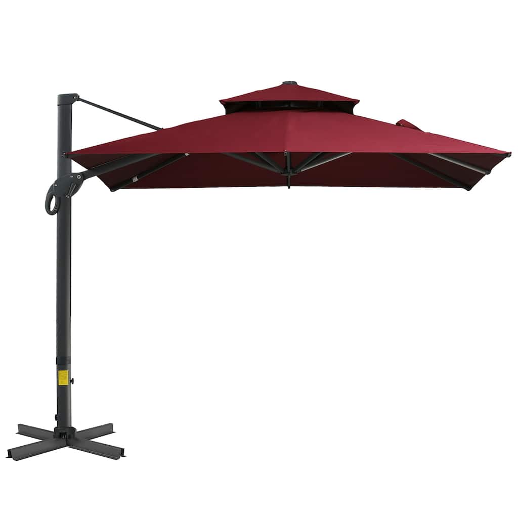 10ft Offset Hanging Cantilever Umbrella, Square Shape with Aluminum Base, Tilt & 360 Rotation, Red