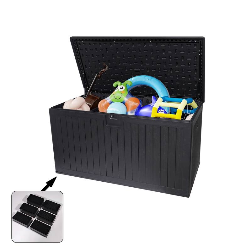 230 Gallon Resin Outdoor Deck Box Waterproof, Extra Large Patio Storage Box with Lockable Storage Containers - Black