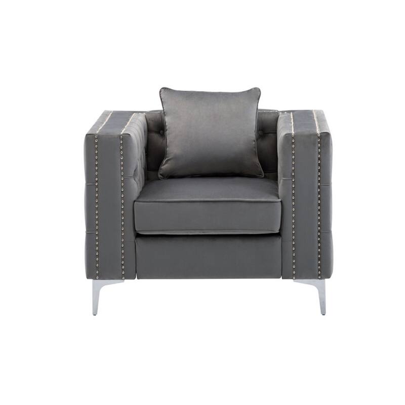 Velvet Chair with Button Tufted in Gray
