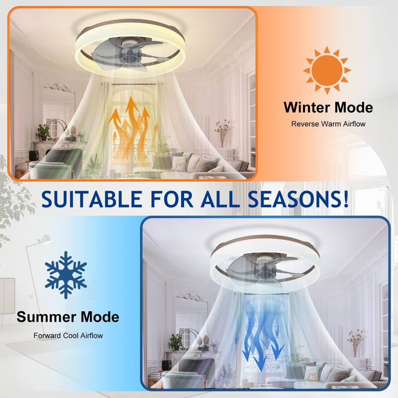 Ceiling Fan with Light: Low Profile, App Remote Control, 6-Speed, 3 CCT, Quiet DC Motor, Dimmable LED, 20" /16"