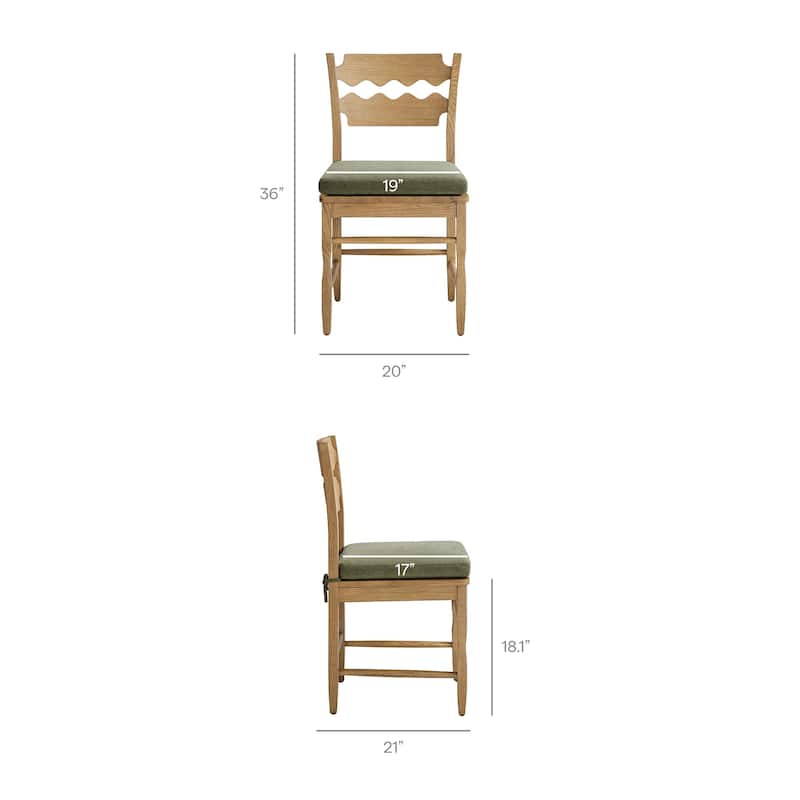 Jax Oak Wood Dining Chair With Wavy Razor Back and Cushion