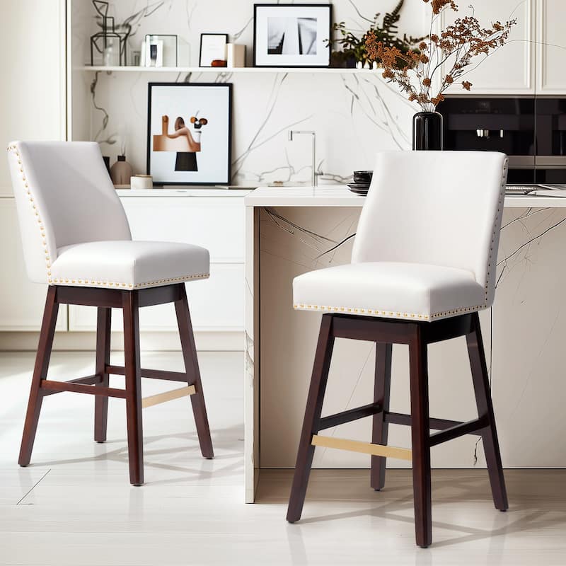 30.6'' H Indoor Solid Wood Swivel Bar Stool with Back Set of 2 or 4 - Ivory - Set of 2