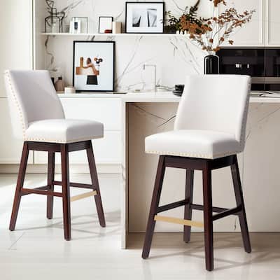 30.6'' H Indoor Solid Wood Swivel Bar Stool with Back Set of 2 or 4