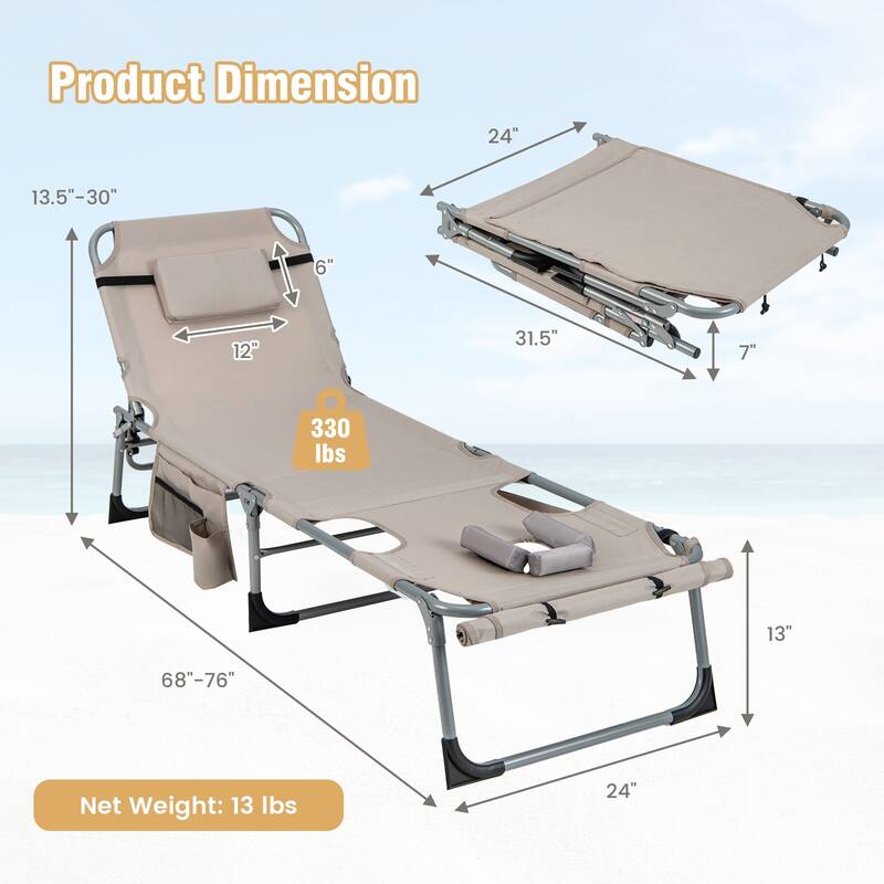 Costway Outdoor Folding Chaise 5-Position Lounge Chair with Face Hole - See Details