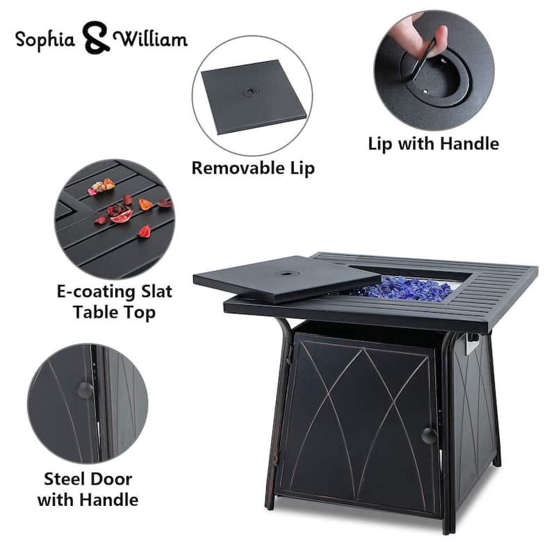 28" Gas Fire Pit Table with 4 Rattan Chairs, 5 Piece Propane Fire Pit Setwith 5Kg Fire Glass
