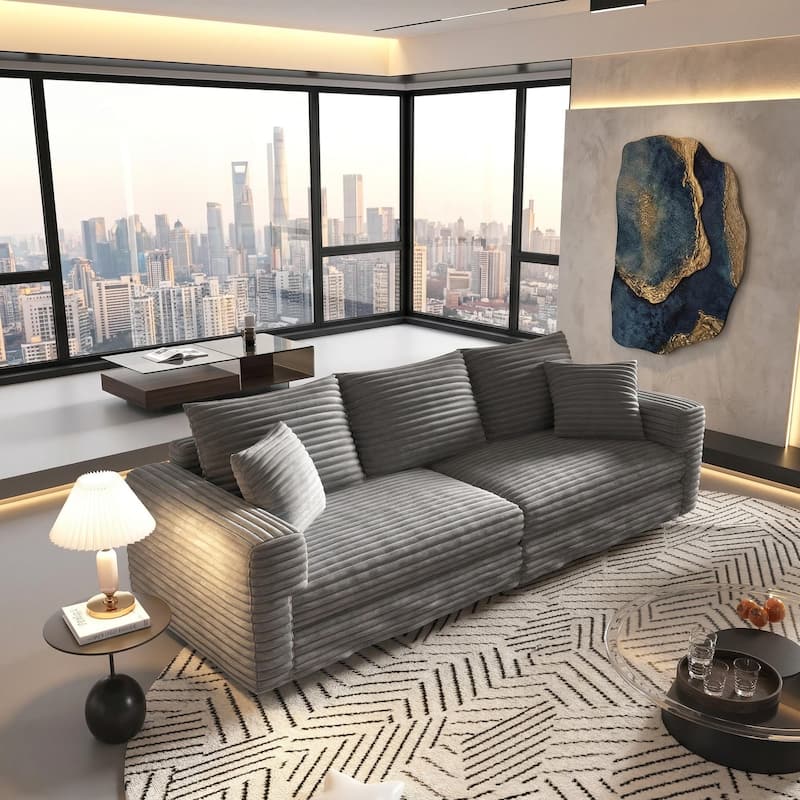 Homy Casa Plush Corduroy Cloud Couch Sofa with Ottoman, Deep Seat ...