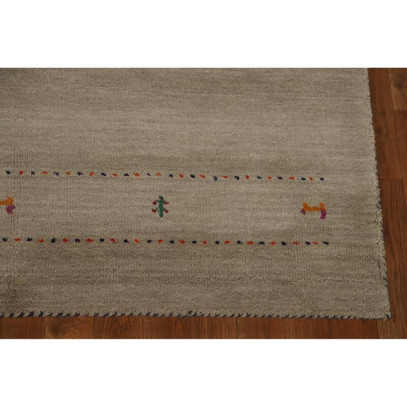 Hand Knotted Oriental 100% Wool Carpet Tribal Animal Pictorial Beige & Ivories Gabbeh Area Rug - 6' 6'' X 4' 8''
