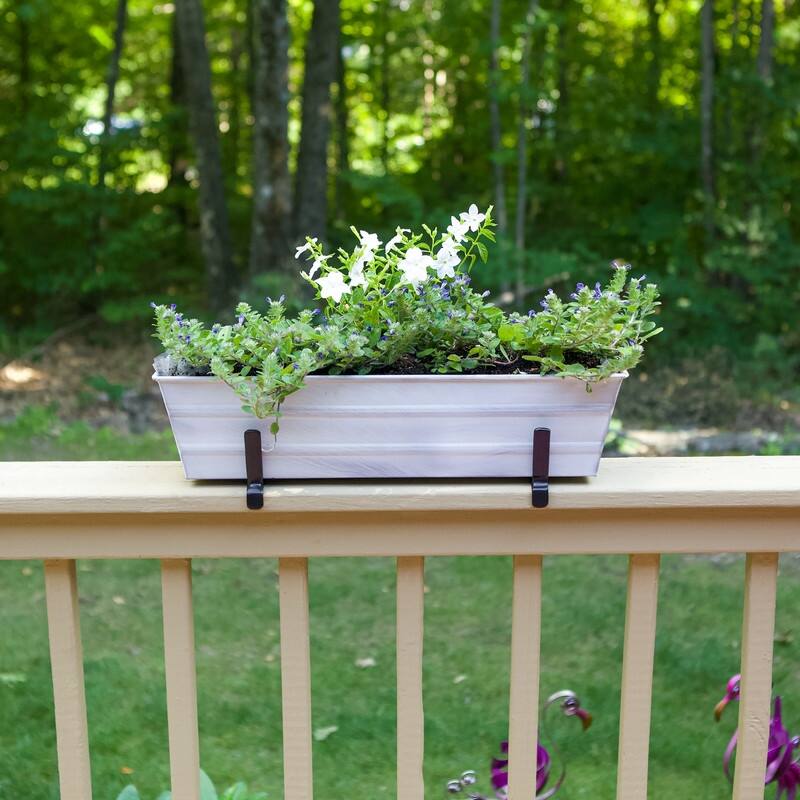 Achla Designs Small Galvanized Steel Flower Box Planter With Brackets for 2 x 6 Railings, 22 Inch Wide