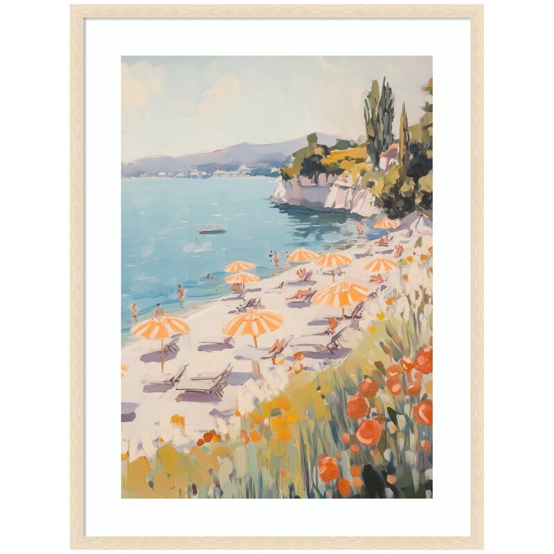 Kate and Laurel Sunny Beach Day by Melloi Art Prints Framed Wall Art Print - 32 x 42 - Natural