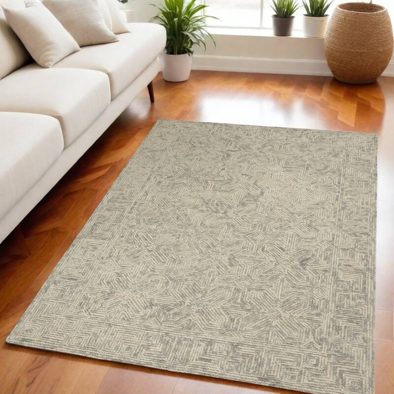 Dunuc Power Loomed Geometric Abstract Modern Soft Area Rug By HomeRoots - 87' X '63' X '0.5 - Cream/Onyx - Rectangle