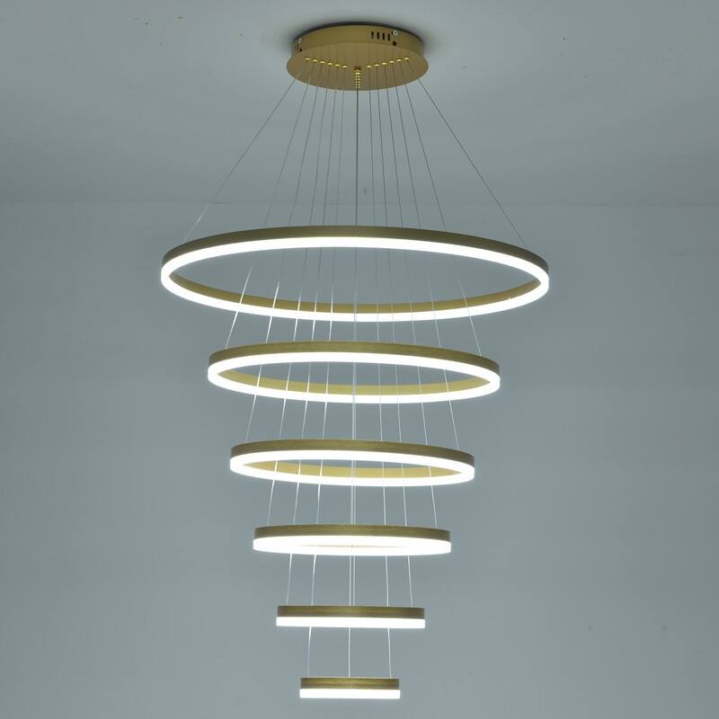 6-Rings Modern LED Chandelier Gold High Ceiling Chandelier with Remote Control Dimmable