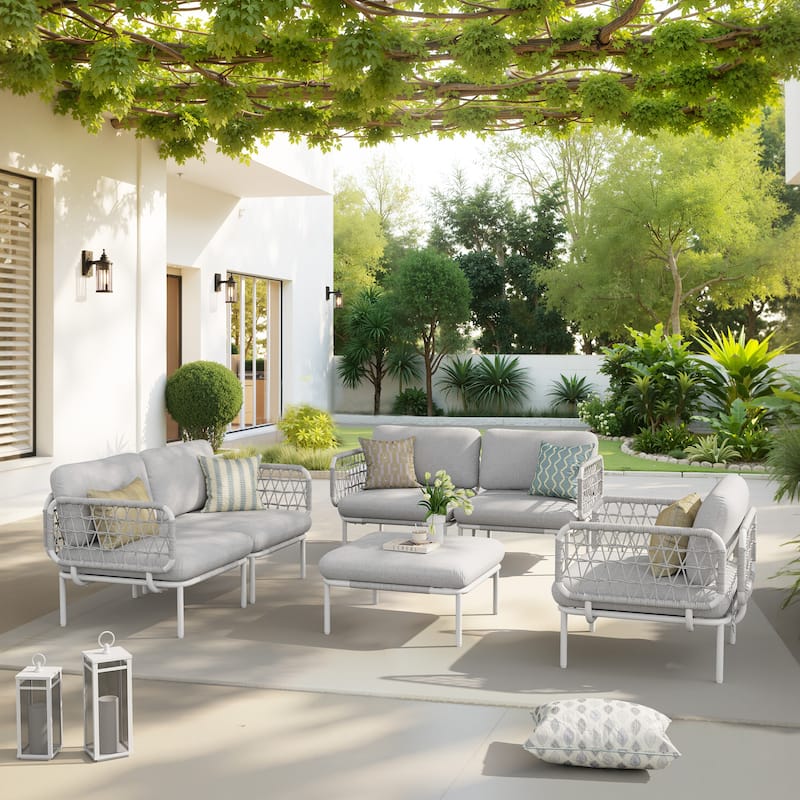 VredHom Outdoor Patio Aluminum PE Rattan Sectional Sofa Free Combination Conversation Seating Sets with Cushions