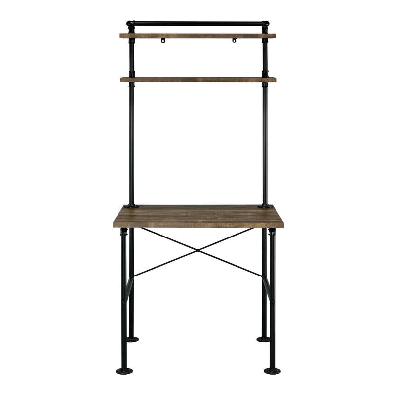 Rectangular Writing Desk with Shelves in Rustic Oak and Black