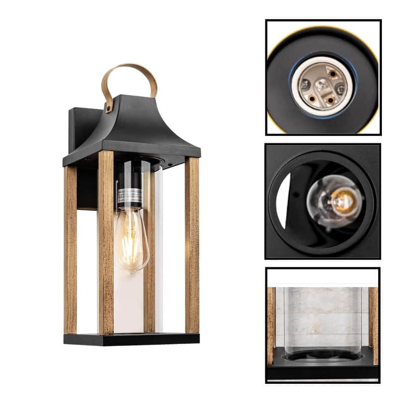 E26 Light fixture rustic wood wall lighting metal porch light