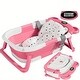 preview thumbnail 3 of 8, Folding Baby Bath Tub with Temperature Gauge and Cushion for 0-36 Months, Portable and Lightweight for Outdoor Bathing Pink White