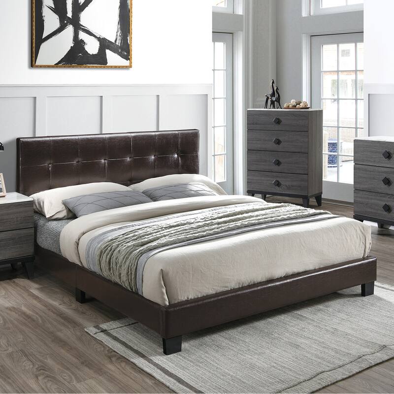 Faux Leather Upholstered Bed with Tufting