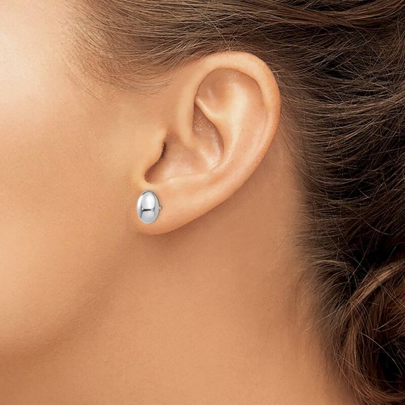 Curata 14k White Gold 10mm Polished Oval Button Post Earrings