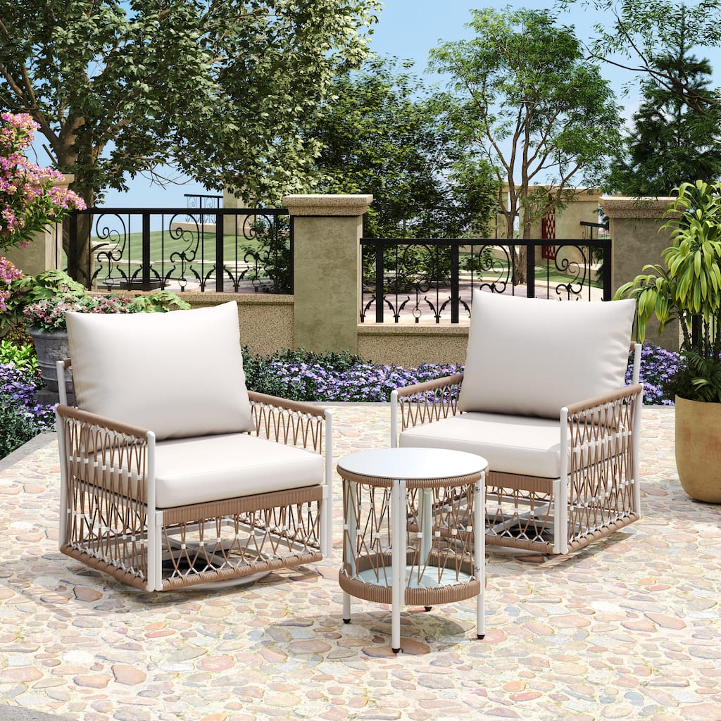 Patio Bistro Set with 2 Swivel Chairs & Side Table, Outdoor Conversation Set with Upholstered Cushions