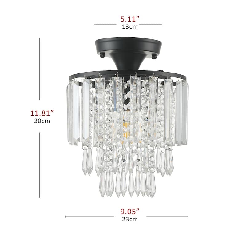 Modern Rain Drop Crystal 1-Light Semi Flush Mount Ceiling Light for Bedroom