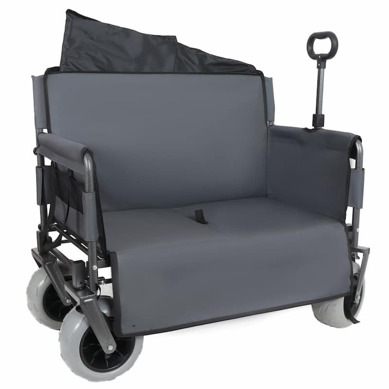 3-in-1 Folding Wagon with Bench Seat - 500lbs Capacity, 9"x4" Beach Tires