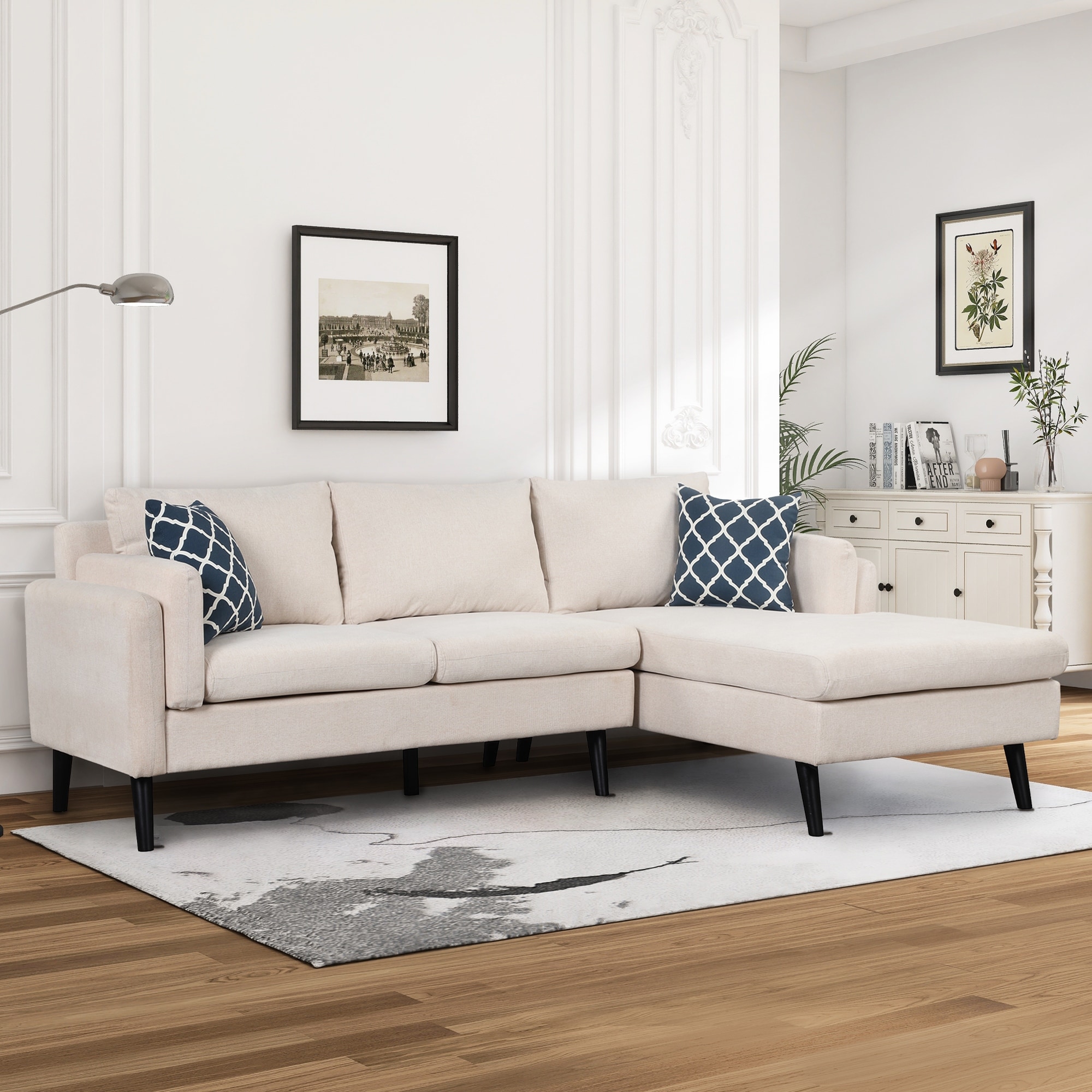 L shape Sectional Sofa with Chaise Lounge and 2 Pillows 3 seater