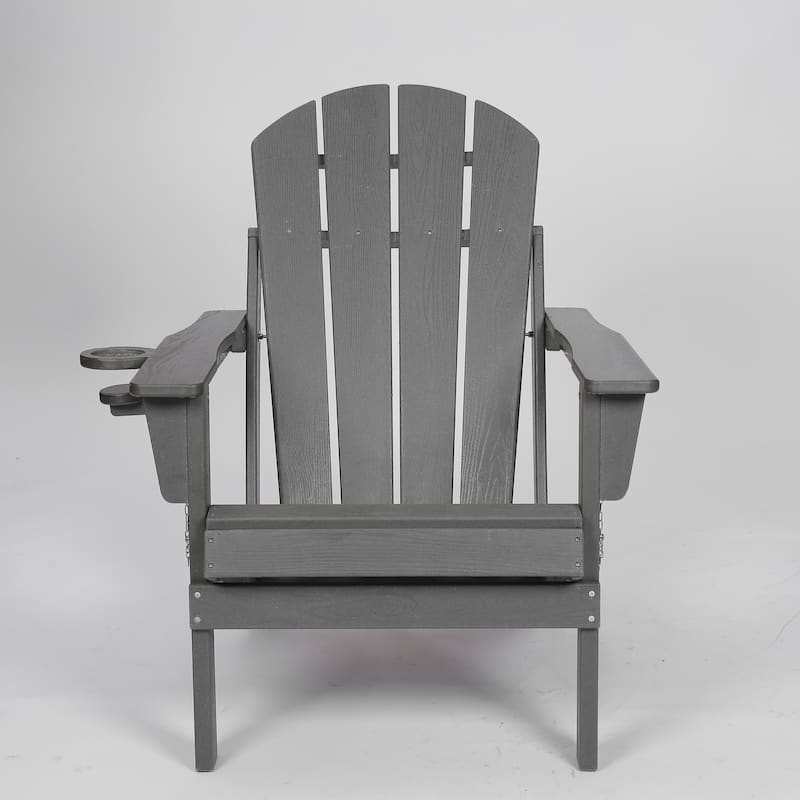 Folding Adirondack Chair Gray Outdoor Chair with Cup Holder, Arm Chair Reading Chair Accent Chair Side Chair - Gray