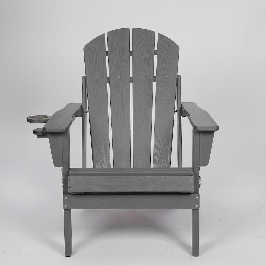 Folding Adirondack Chair Gray Outdoor Chair with Cup Holder, Arm Chair Reading Chair Accent Chair Side Chair