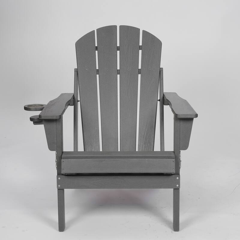 HDPE Folding Adirondack Chair with Dual Cup Holder - Composite Adirondack Chair with Wood Texture