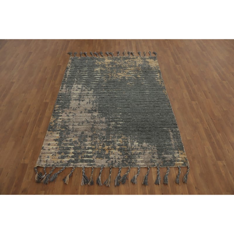 Hand-knotted Modern Wool Grey Stripe Area Rug Oriental Carpet - 7' 8'' X 5' 5''