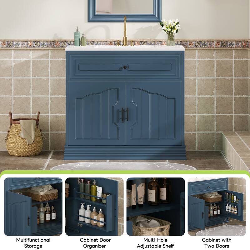 36" Bathroom Vanity with Ceramic Sink, Bathroom Storage Cabinet with 2 large Soft Closing Doors and Door Shelf
