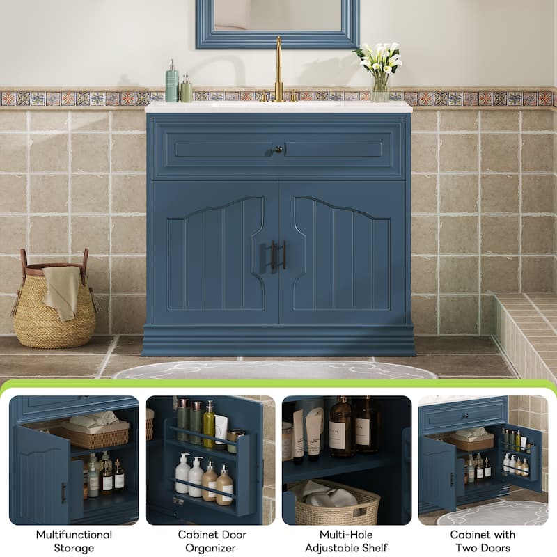 36" Bathroom Vanity with Undermount Ceramic Sink, Solid Wood Frame Bathroom Storage Cabinet