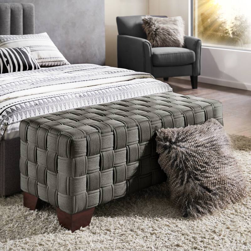 Orlo Walnut Finish Woven Bench by iNSPIRE Q Modern