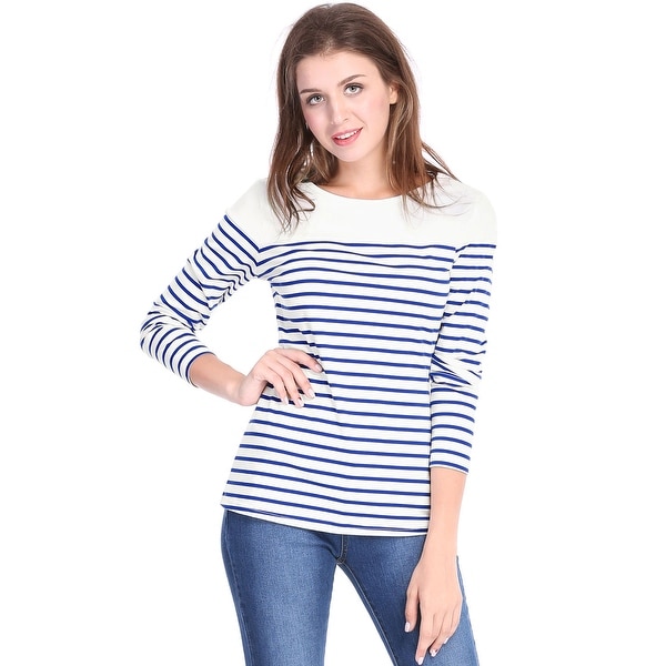 Womens Color Block Long Sleeve Polka Dot Striped T Shirt Tunic Tops