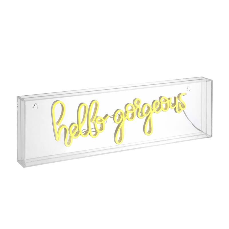 Treat Gorgerous 20" Contemporary Glam Acrylic Box USB Operated LED Neon Light, Yellow by JONATHAN Y - 1 Bulb
